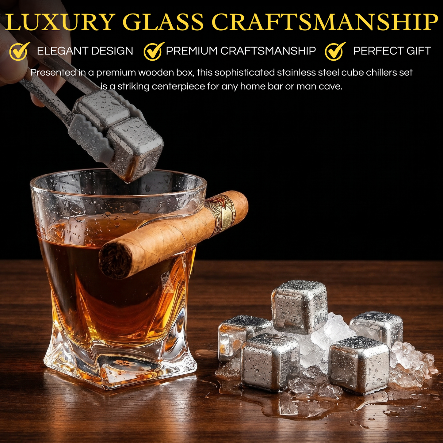 Handcrafted Cigar-Holder Whiskey Glass Gift Set