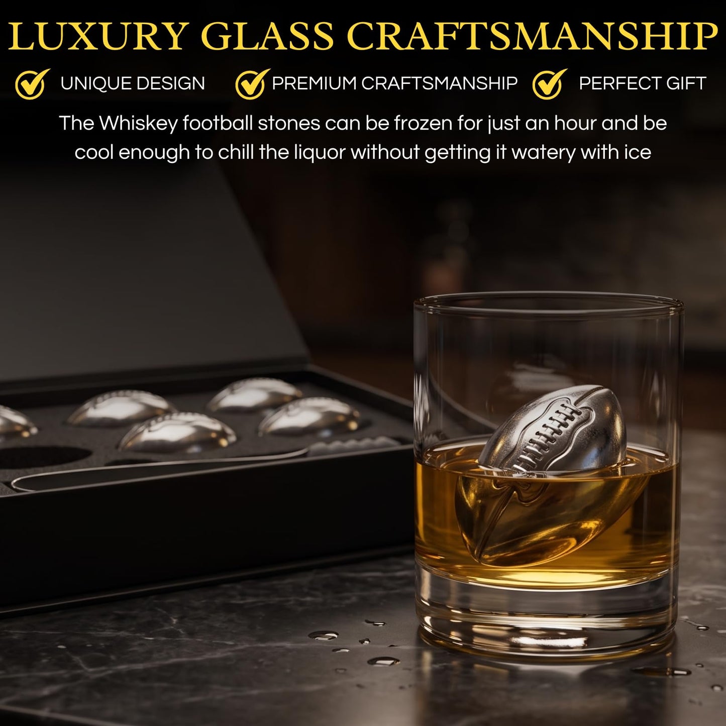Reusable Stainless Steel Football Whiskey Chillers