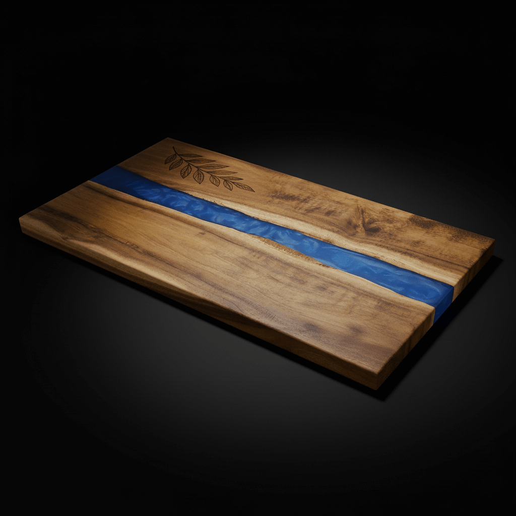 Acacia Wood & Blue Pearl Resin Serving Board (18-Inch)