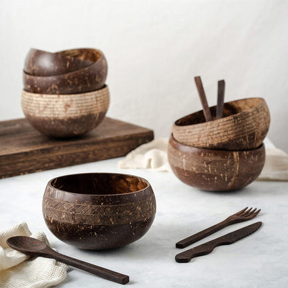 Handcrafted Organic Coconut Bowl & Spoon Set (4-Piece Set)