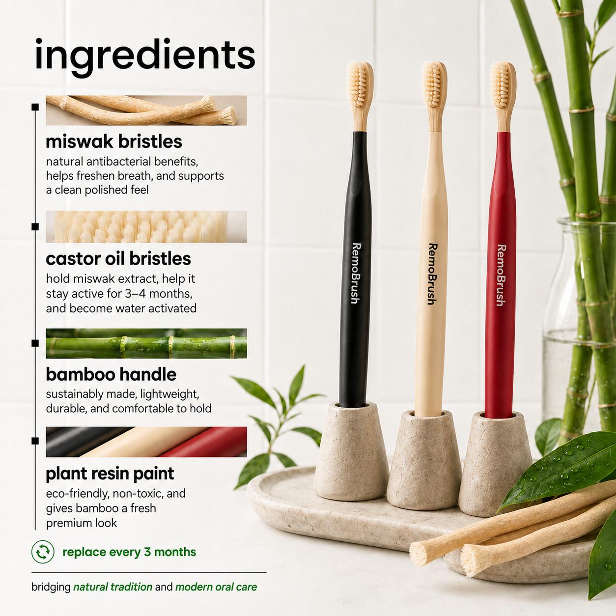 Miswak Bristles Bamboo Toothbrush