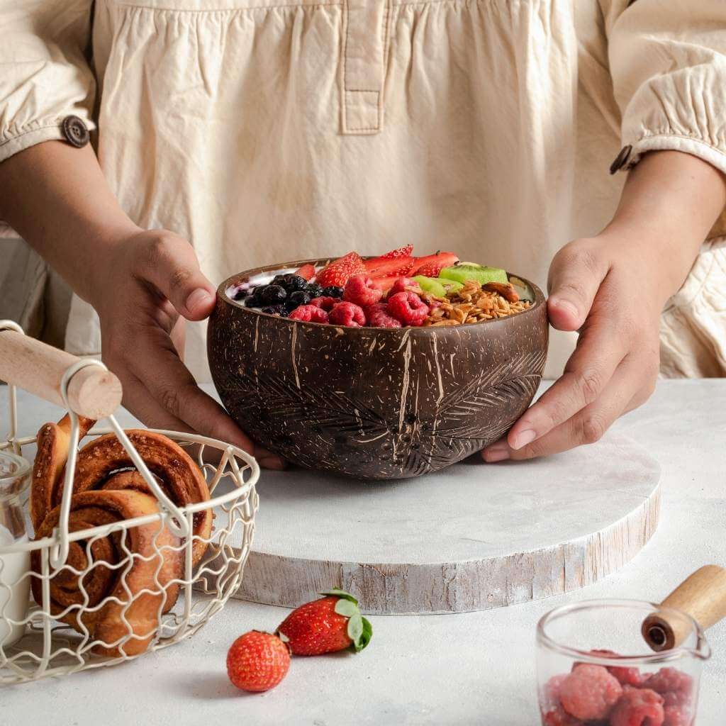 Handcrafted Organic Coconut Bowl & Spoon Set (4-Piece Set)