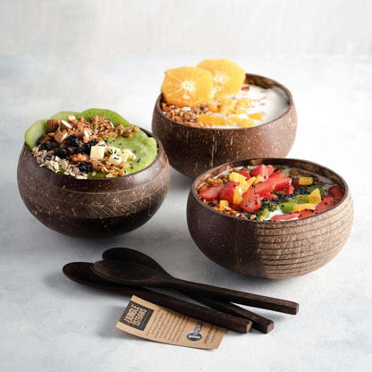 Handcrafted Organic Coconut Bowl & Spoon Set (4-Piece Set)