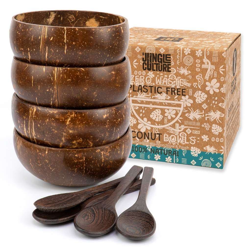 Handcrafted Organic Coconut Bowl & Spoon Set (4-Piece Set)