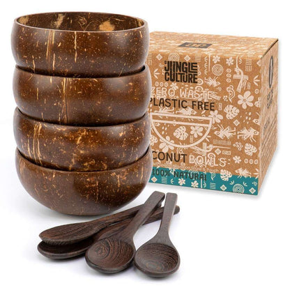 Handcrafted Organic Coconut Bowl & Spoon Set (4-Piece Set)