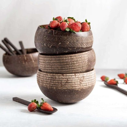 Handcrafted Organic Coconut Bowl & Spoon Set (4-Piece Set)