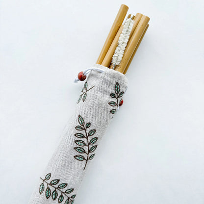 Reusable Organic Bamboo Straws (10-Piece Set with Travel Bag)