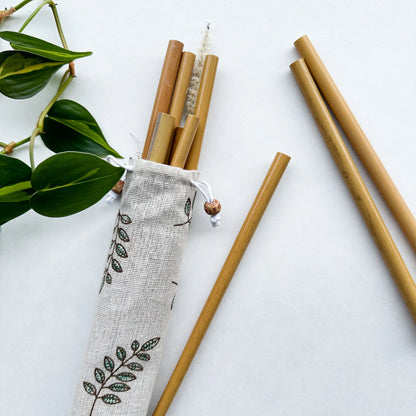 Reusable Organic Bamboo Straws (10-Piece Set with Travel Bag)
