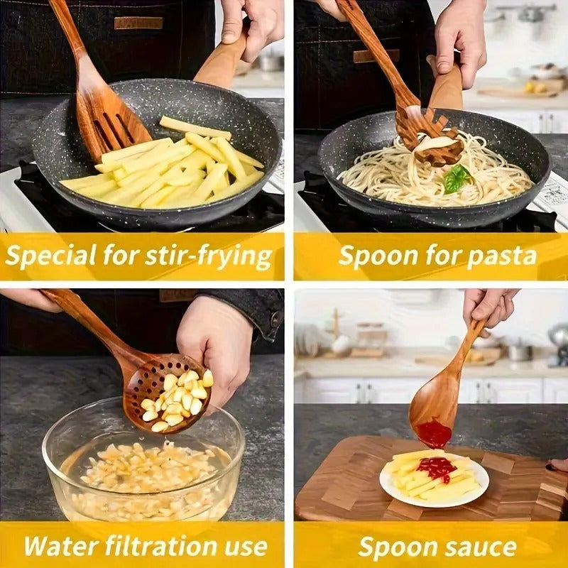 10-Piece Natural Teak Wood Cookware Set