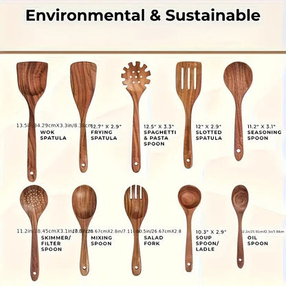 10-Piece Natural Teak Wood Cookware Set