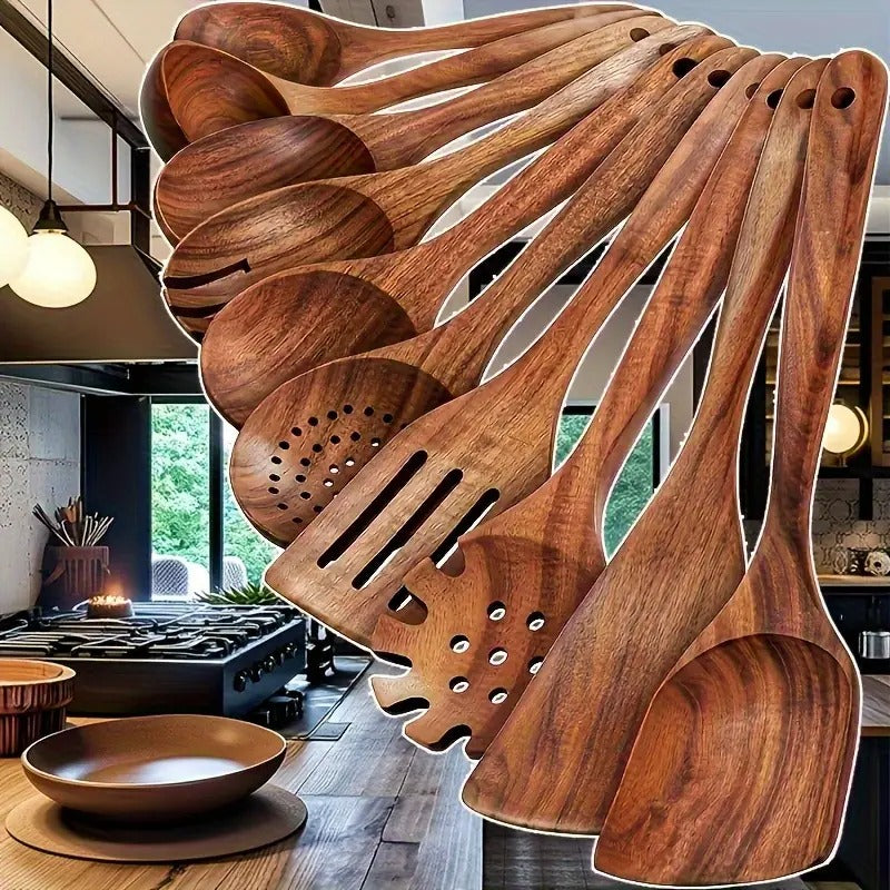 10-Piece Natural Teak Wood Cookware Set