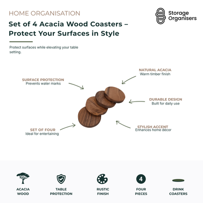 Natural Acacia Wood Coaster Set (4-Piece Set)
